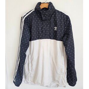 Adidas Men’s Hooded Windbreaker Jacket Navy White Colorblock Graphic